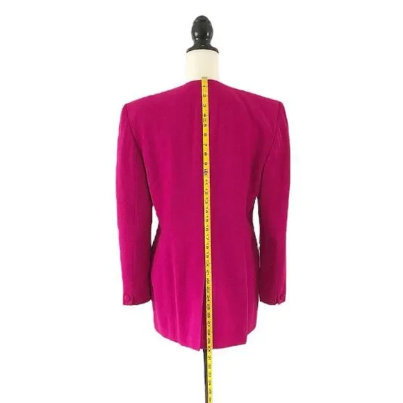Jones New York Vintage 90s Magenta Pink Wool Collarless Blazer Size 10 - Picture 5 of 11